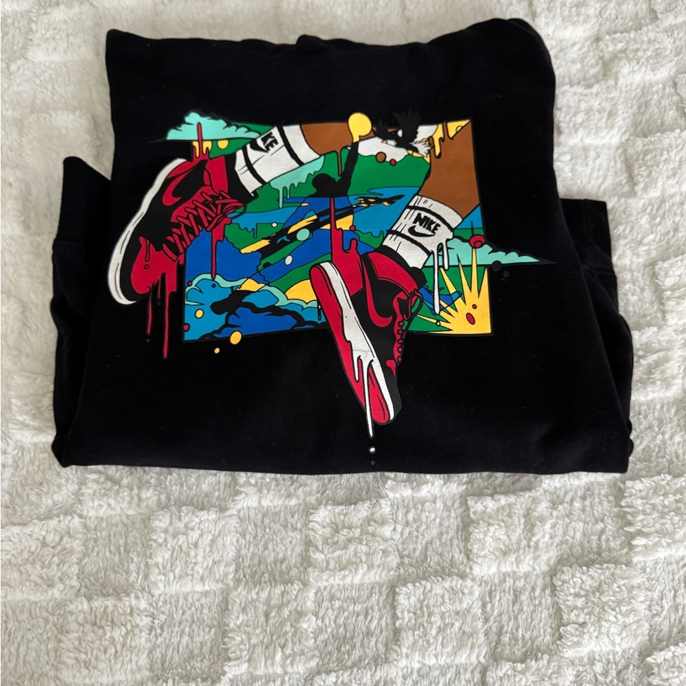 Boy’s Black Graphic Hoodie with Colorful Design